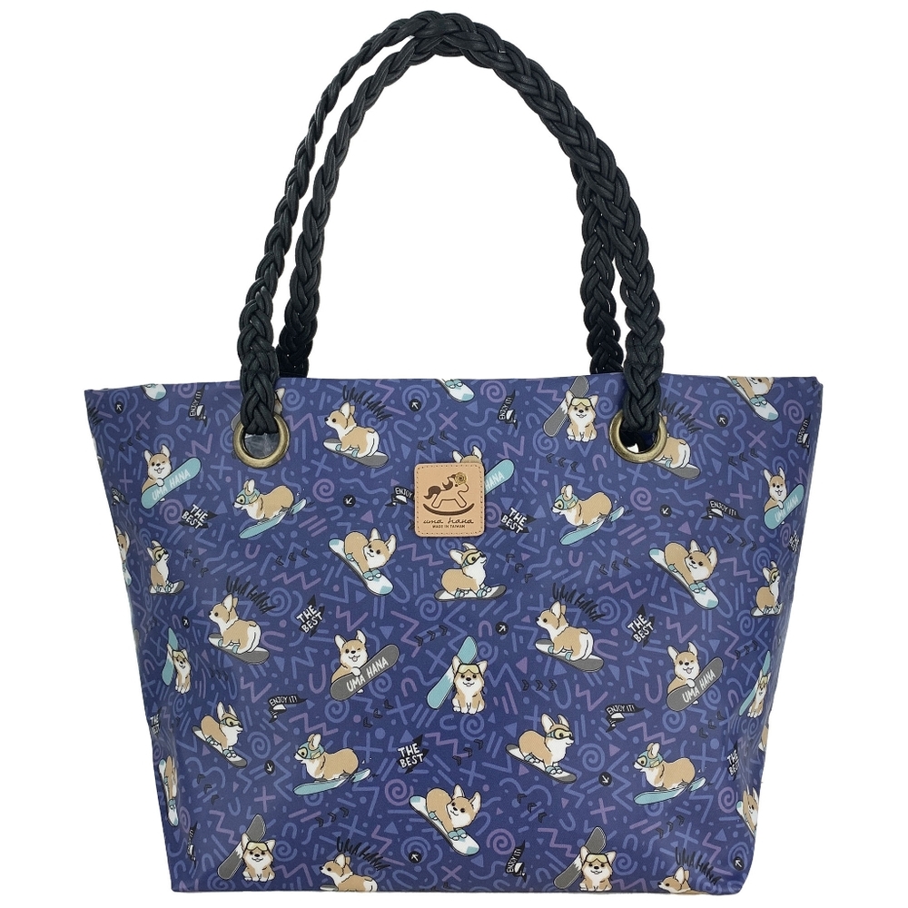 Waterproof Snow Corgi Woven Tote Shoulder Bag